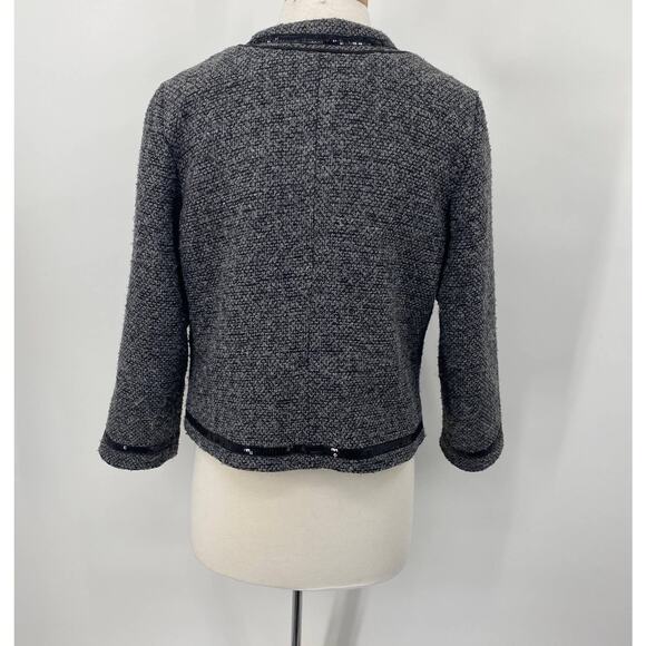 Cynthia Rowley Sweater Coat Tweed Wool Collarless Sequined Piping Grey Womens L - Picture 7 of 10